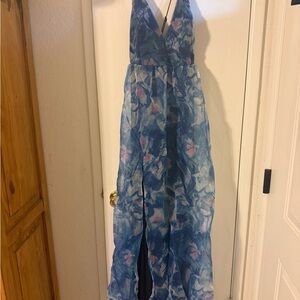 Lulu's Ocean Blue and Soft Pink Floral Maxi Dress